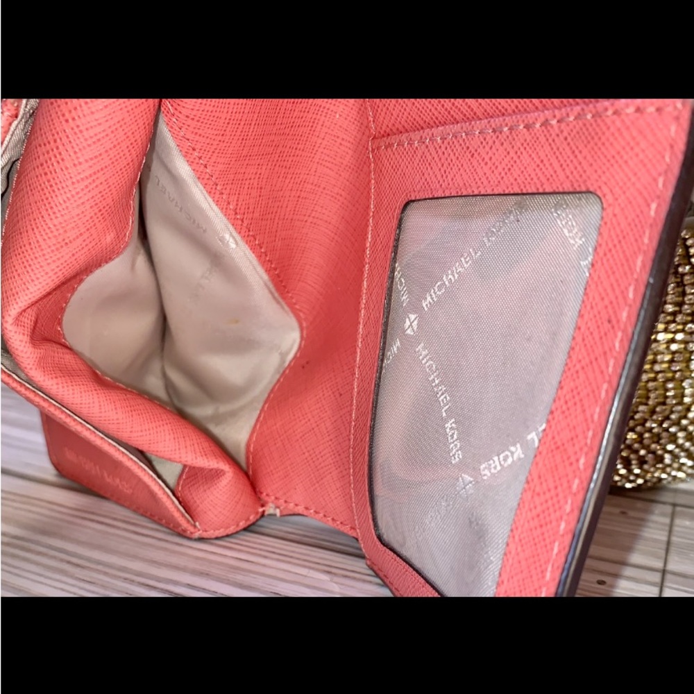 Sold Michael Kors Tangerine  Orange Bifold Leather Wallet  & Change Purse - Picture 7 of 11